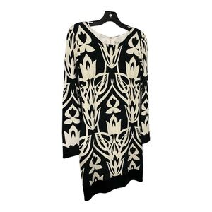 Caché black and white patterned long sleeve midi dress size 8